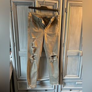 American Eagle Outfitters Men's Ripped Beige Skinny Jeans